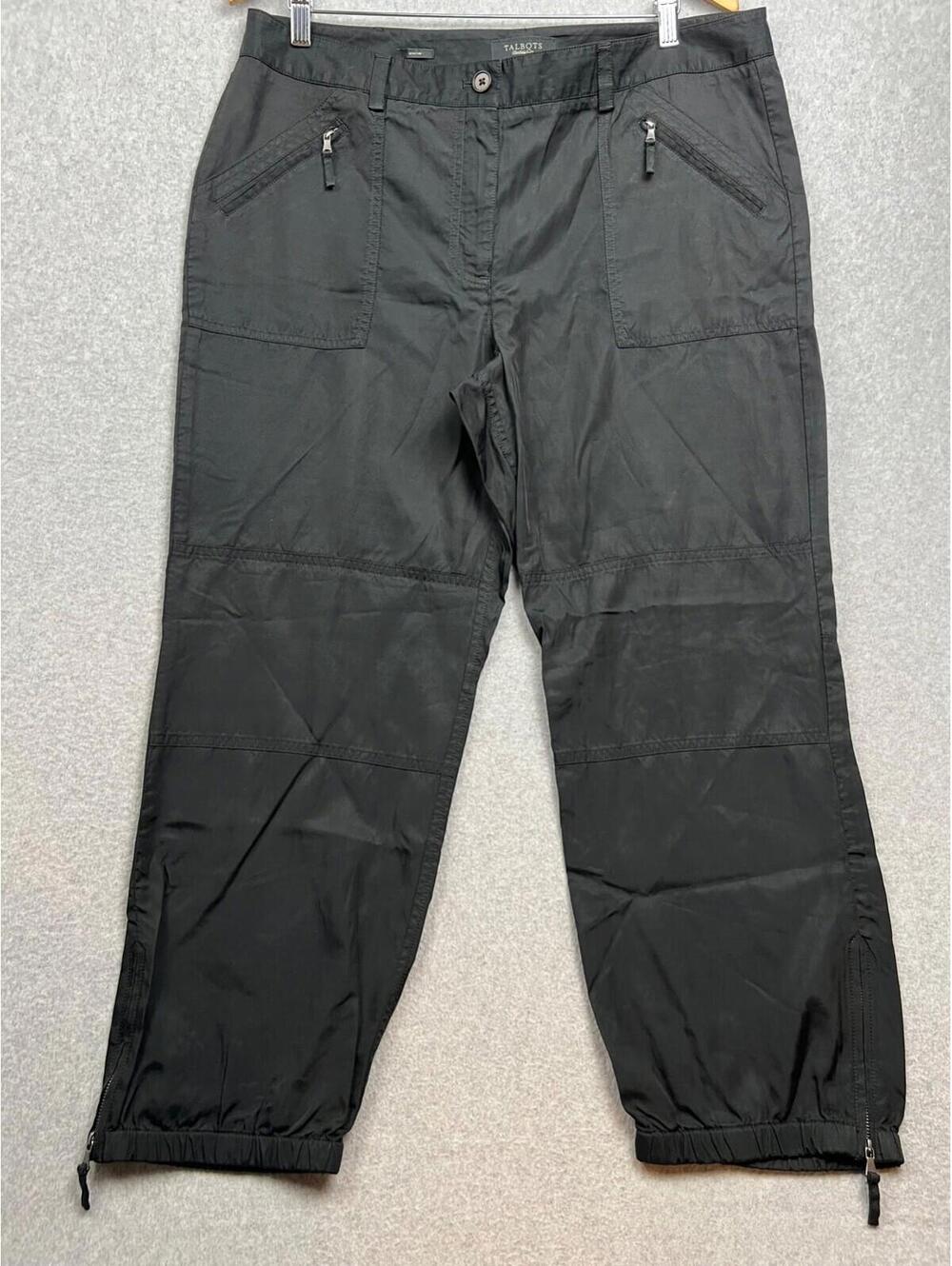 Talbots Jogger Pants Womens Size 14 Mid Rise Cargo Pockets Logo Lightweight